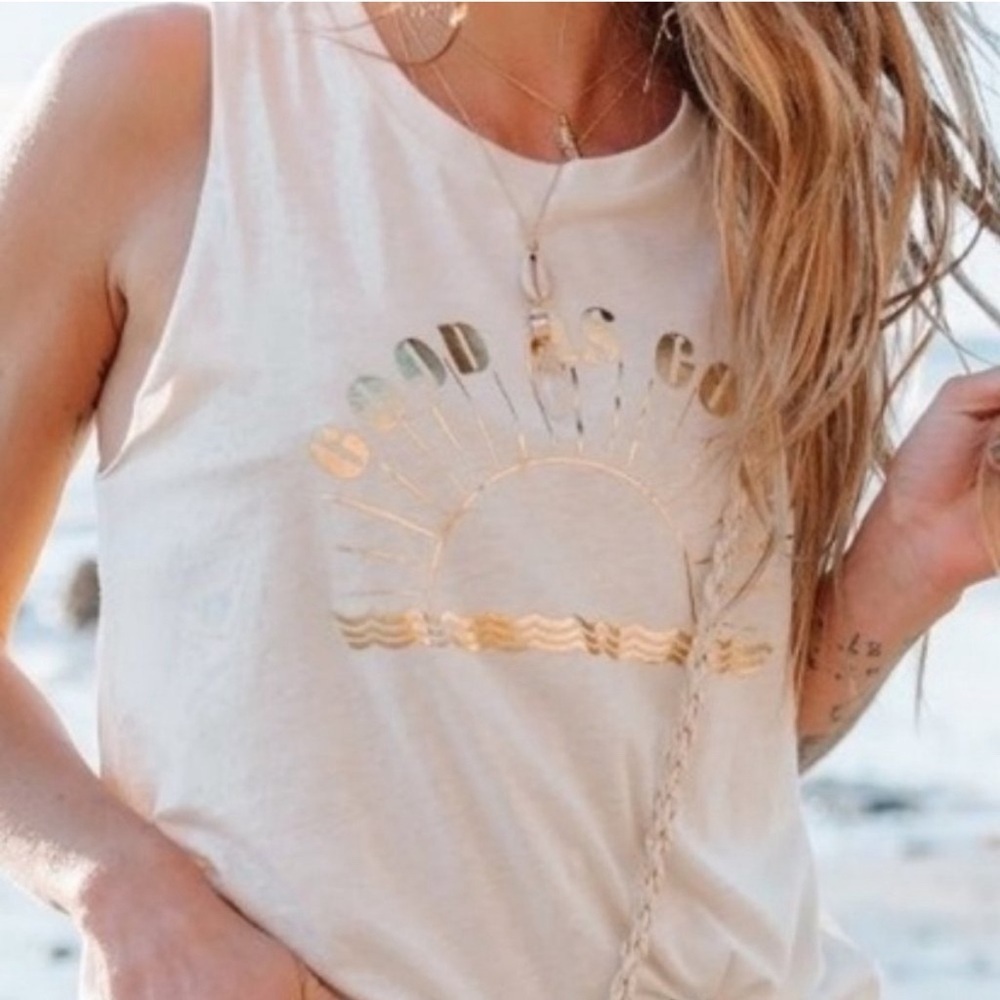NWT Saltwater Luxe Ivory Good as Gold Foil Sleeveless Muscle Tee XL